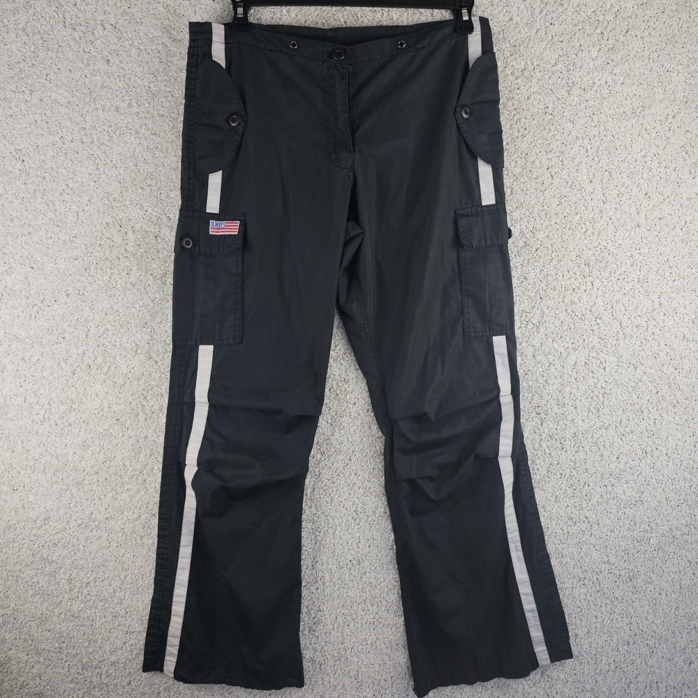 Vintage 90s UFO Carpenter Reflective Black Pants Sz 34x31 Baggy Festival Rave